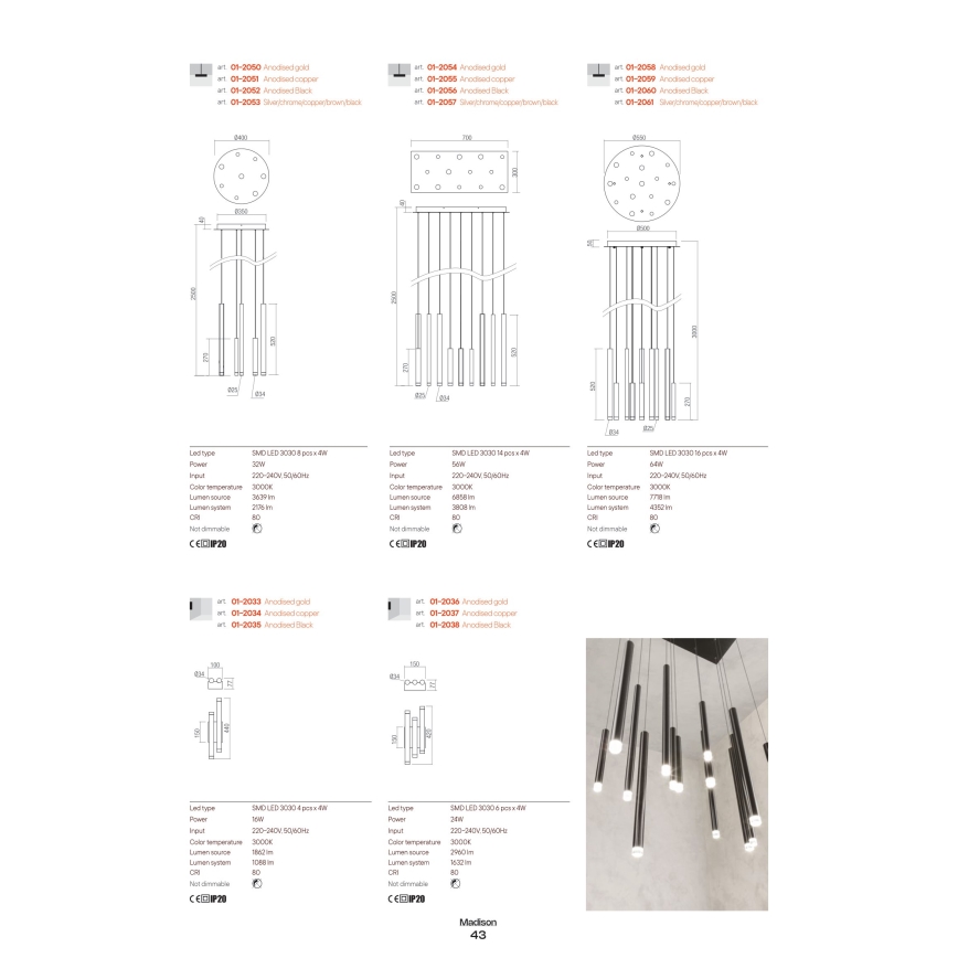 Redo 01-2060 - LED luster na sajli MADISON 16xLED/4W/230V crna