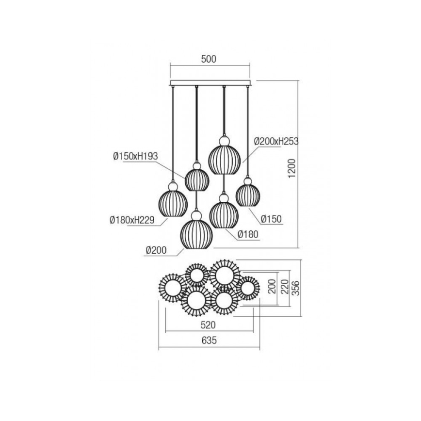 Redo 01-2070 - Luster na sajli PLUMEN 6xE14/42W/230V bakar