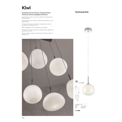 Redo 01-2081 - Luster na sajli KIWI 1xG9/40W/230V prečnik 12 cm sjajni hrom/bela