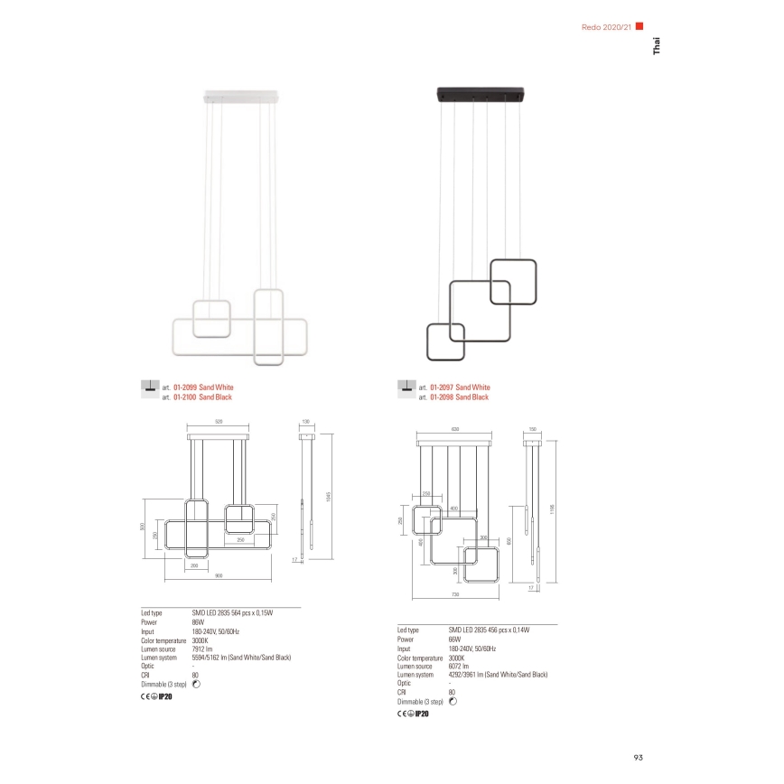 Redo 01-2099 - LED prigušiva luster na sajli THAI LED/86W/230V bela