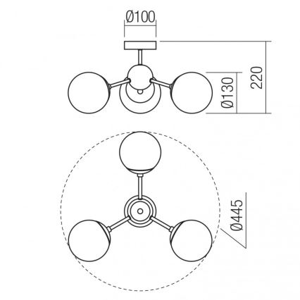 Redo 01-2176 - Luster na šipci SEMIA 3xE14/28W/230V crna/dimljena