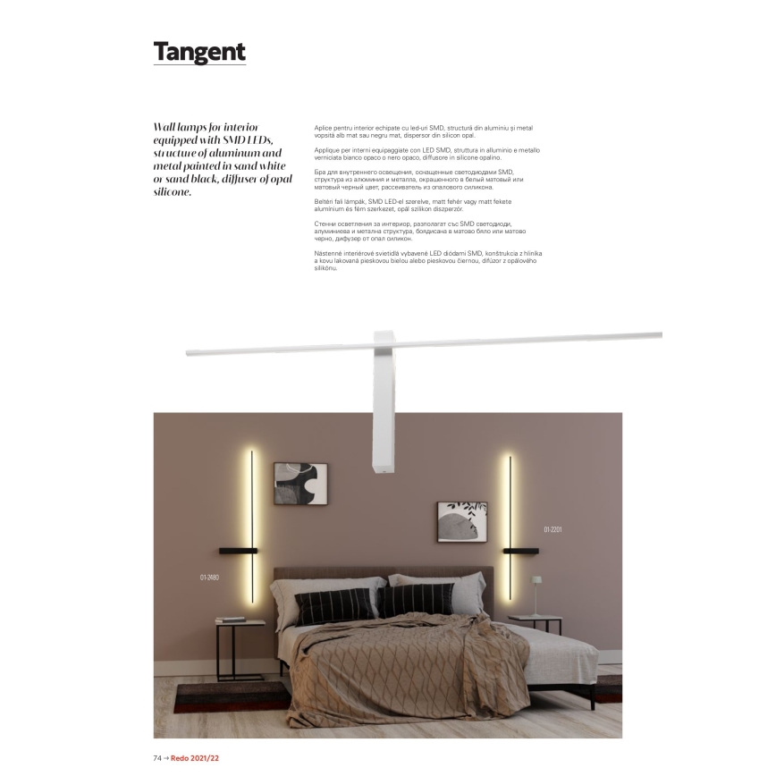Redo 01-2200 - LED zidno svetlo TANGENT LED/14W/230V 3000K 125,4 cm bela