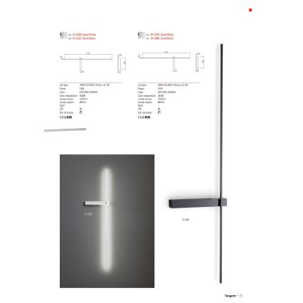 Redo 01-2200 - LED zidno svetlo TANGENT LED/14W/230V 3000K 125,4 cm bela