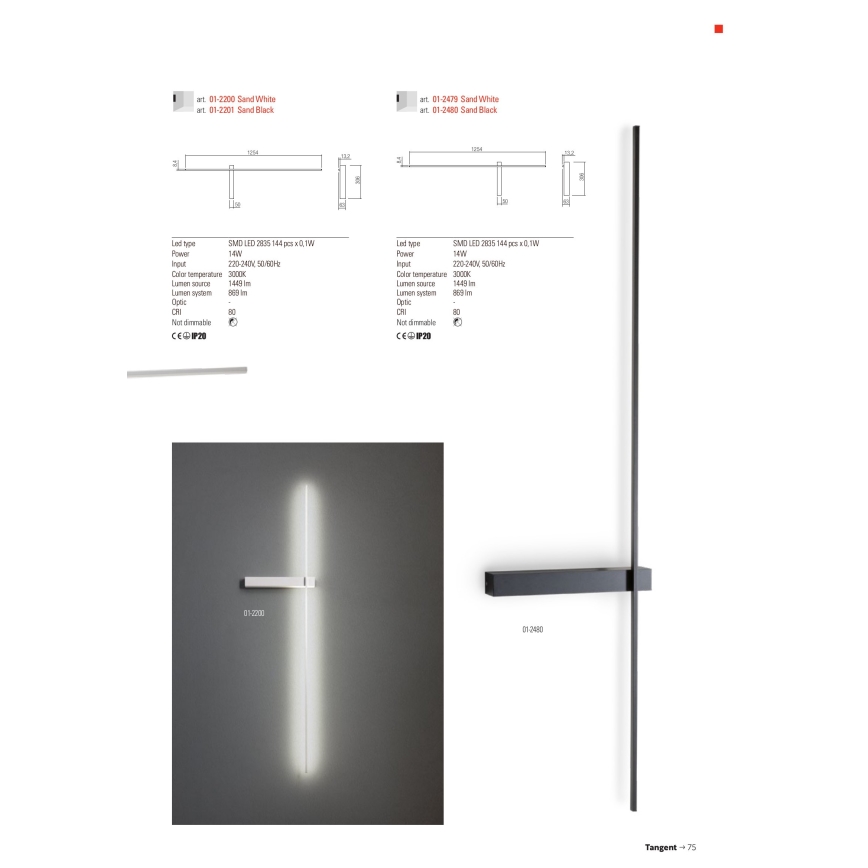 Redo 01-2200 - LED zidno svetlo TANGENT LED/14W/230V 3000K 125,4 cm bela