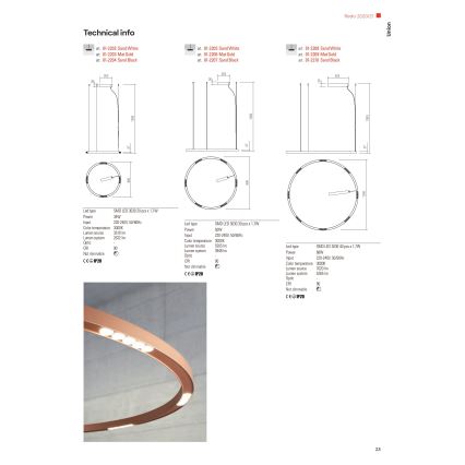 Redo 01-2202 - UNION LED luster na sajli, 34W, 230V, CRI 90, 3000K, prečnik 60 cm, bela