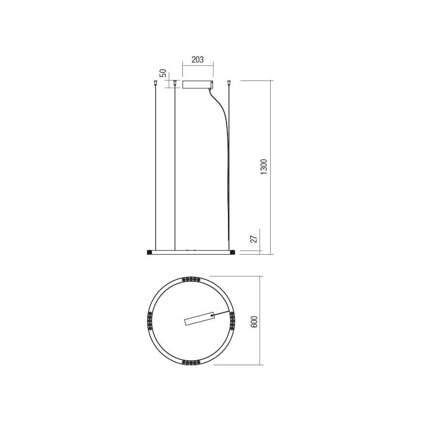 Redo 01-2202 - UNION LED luster na sajli, 34W, 230V, CRI 90, 3000K, prečnik 60 cm, bela