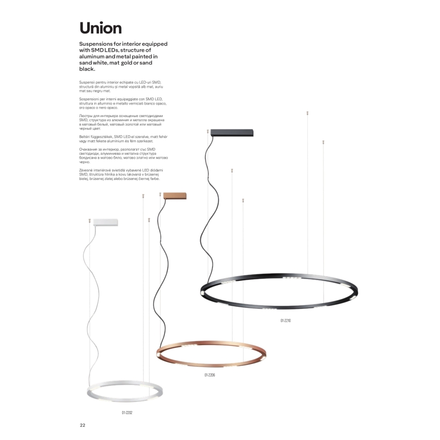 Redo 01-2203 - LED luster na sajli UNION LED/34W/230V CRI 90 3000K prečnik 60 cm zlatna