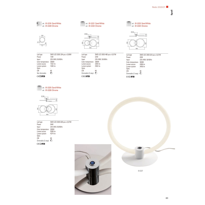 Redo 01-2223 - LED prigušiva plafonski luster SPELL LED/43W/230V bela