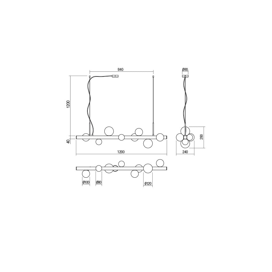 Redo 01-2377 - Luster na lanku GOJI 8xG9/28W/230V crna