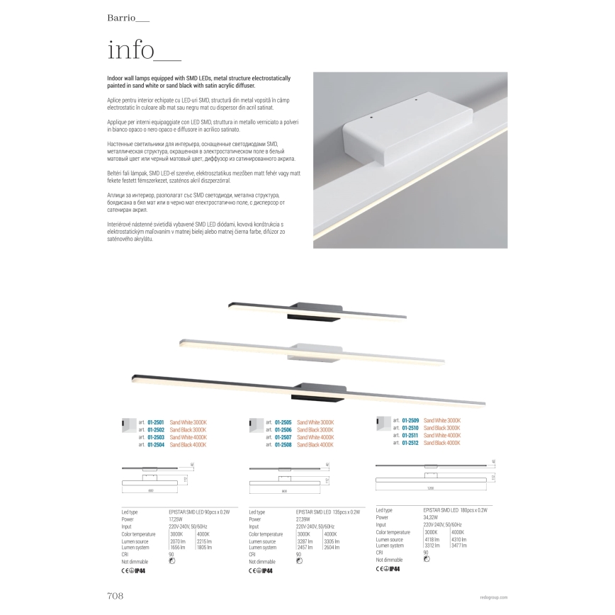 Redo 01-2507 - LED kupatilsko osvetljenje za ogledalo BARRIO LED/27,39W/230V 90 cm CRI 90 IP44 bela