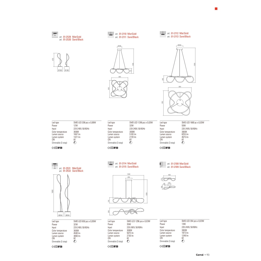 Redo 01-2529 - LED prigušiva stona lampa CORRAL LED/12W/230V zlatna