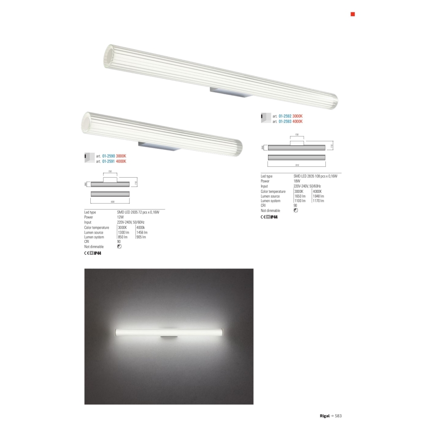 Redo 01-2592 - LED kupatilsko osvetljenje za ogledalo RIGAL LED/18W/230V 91 cm CRI 90 IP44 sjajni hrom/bela