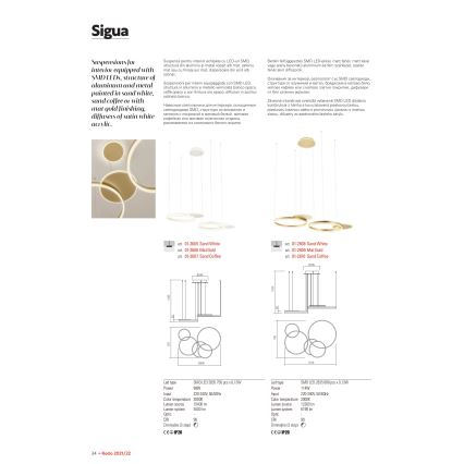 Redo 01-2607 - LED prigušiva luster na sajli SIGUA LED/99W/230V CRI 90 3000K braon