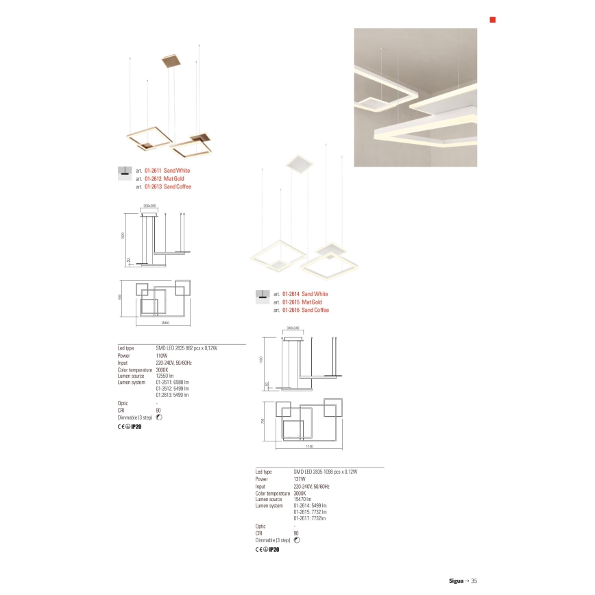 Redo 01-2616 - LED prigušiva luster na sajli SIGUA LED/137W/230V CRI 90 braon