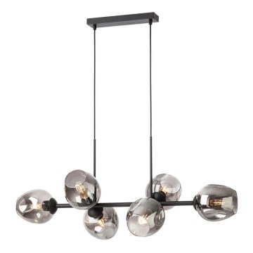 Redo 01-2620 - Luster na sajli PIERCE 6xE27/42W/230V crna/dimljena