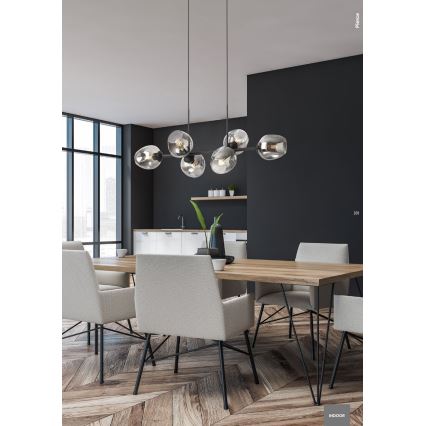 Redo 01-2620 - Luster na sajli PIERCE 6xE27/42W/230V crna/dimljena