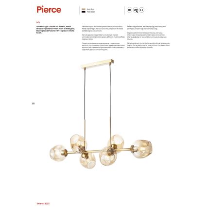 Redo 01-2620 - Luster na sajli PIERCE 6xE27/42W/230V crna/dimljena