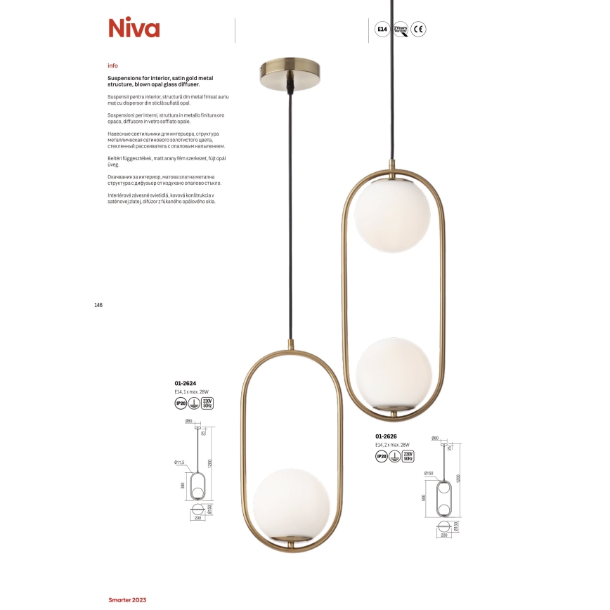 Redo 01-2623 - Luster na sajli NIVA 1xE14/28W/230V