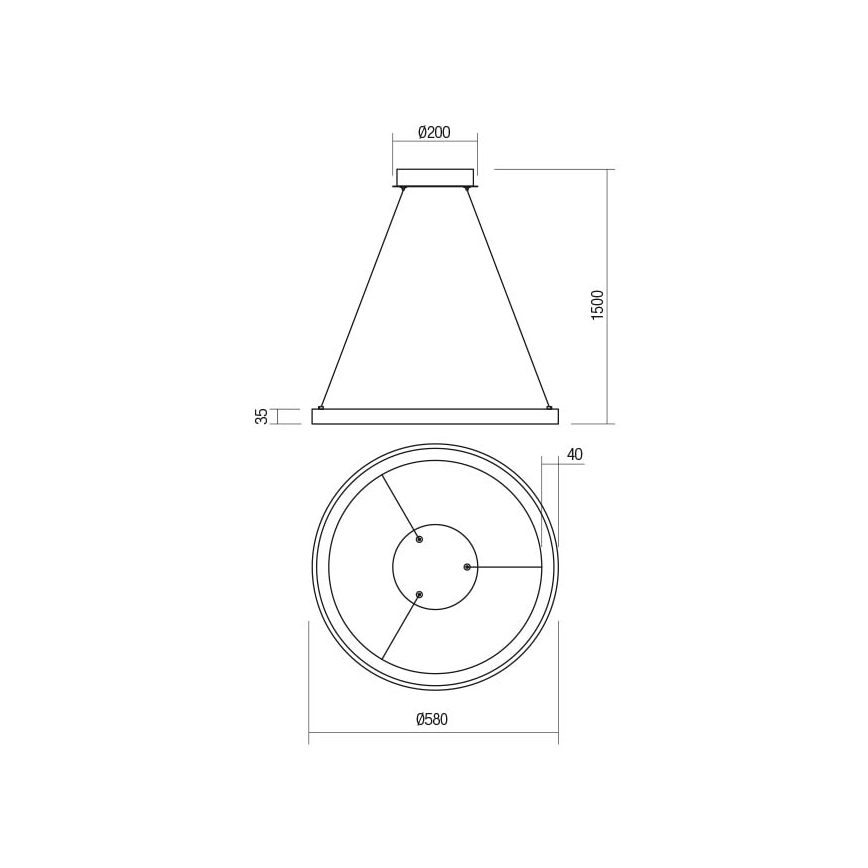 Redo 01-2674 - LED prigušiva luster na sajli ICONIC LED/50W/230V, prečnik 58 cm, crna