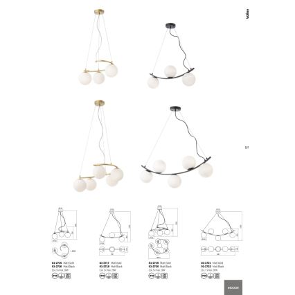 Redo 01-2715 - Viseći luster na sajli VOLLEY 3xE14/28W/230V zlatna