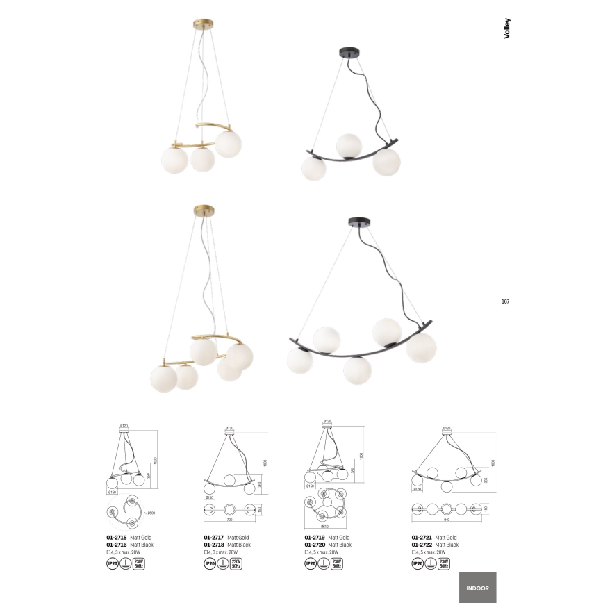 Redo 01-2715 - Viseći luster na sajli VOLLEY 3xE14/28W/230V zlatna