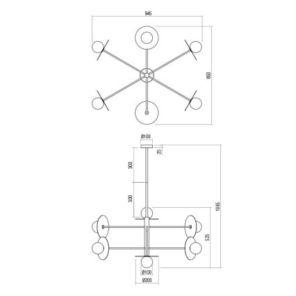 Redo 01-2734 - Luster na šipci PLATO 6xG9/10W/230V crna