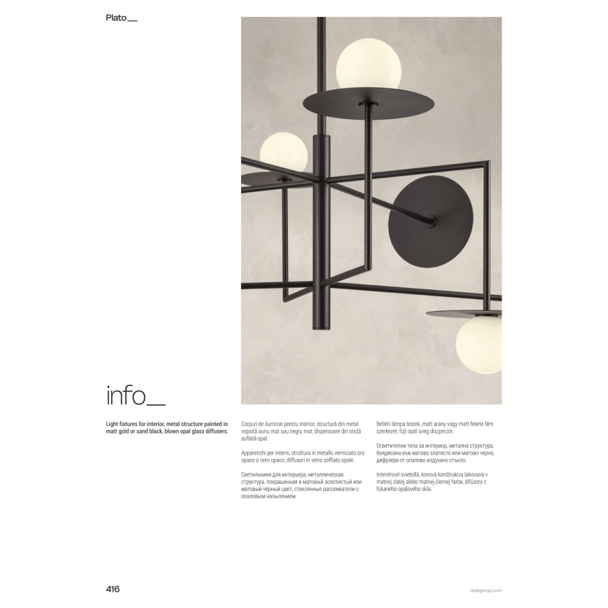 Redo 01-2735 - Luster na šipci PLATO 8xG9/10W/230V zlatna