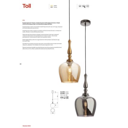 Redo 01-2740 - Luster na sajli TOLL 1xE27/42W/230V bronzan