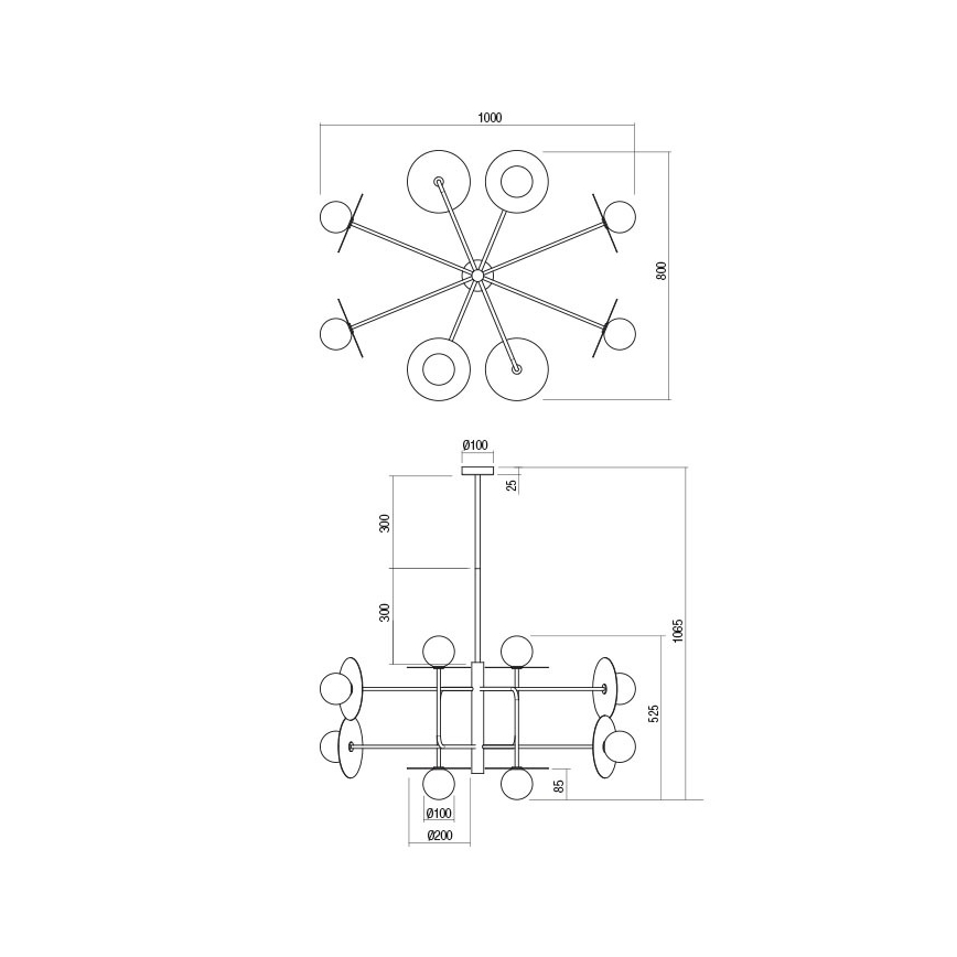 Redo 01-2753 - Luster na šipci PLATO 8xG9/10W/230V crna