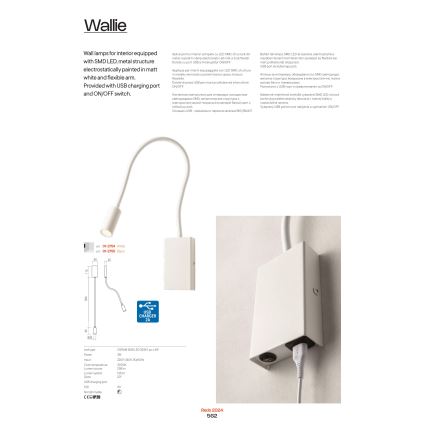 Redo 01-2754 - Fleksibilna LED lampica WALLIE LED/3W/230V USB CRI 90, bela