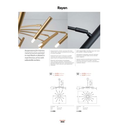 Redo 01-2774 - Luster na šipci RAYEN 12xG9/10W/230V bronza