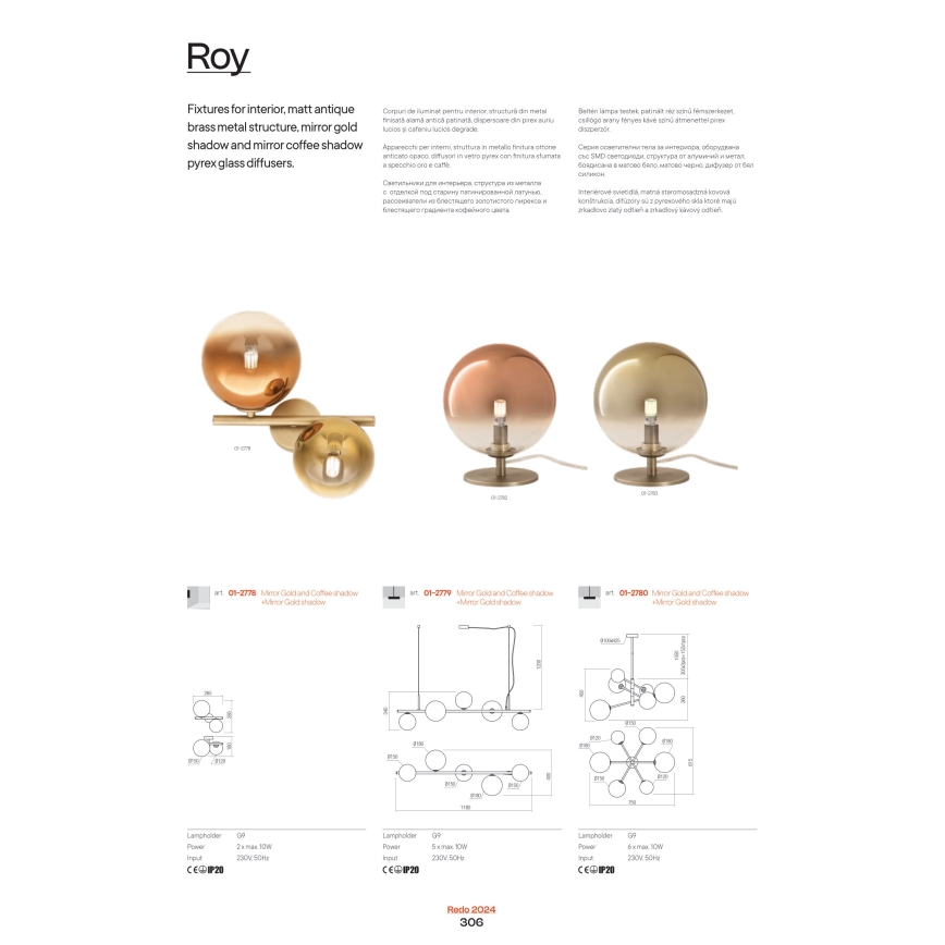 Redo 01-2784 - Stona lampa ROY 2xG9/10W/230V