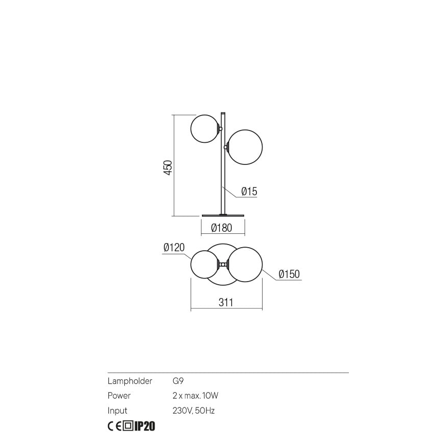 Redo 01-2784 - Stona lampa ROY 2xG9/10W/230V