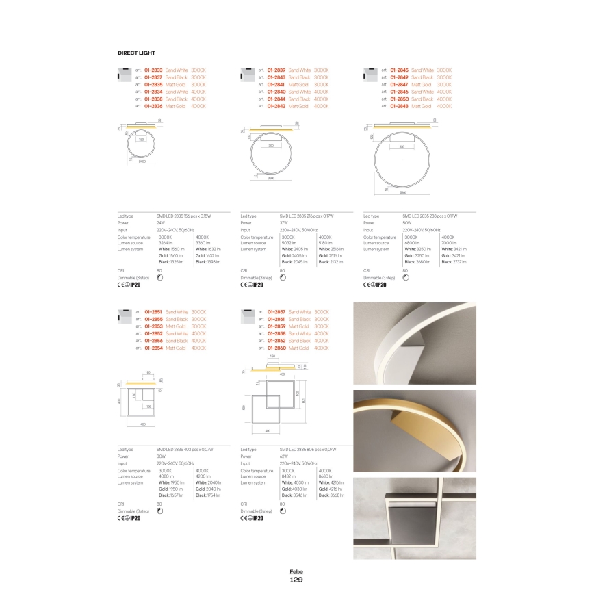 Redo 01-2835 - LED prigušiva zidna svetiljka FEBE LED/24W/230V zlatna