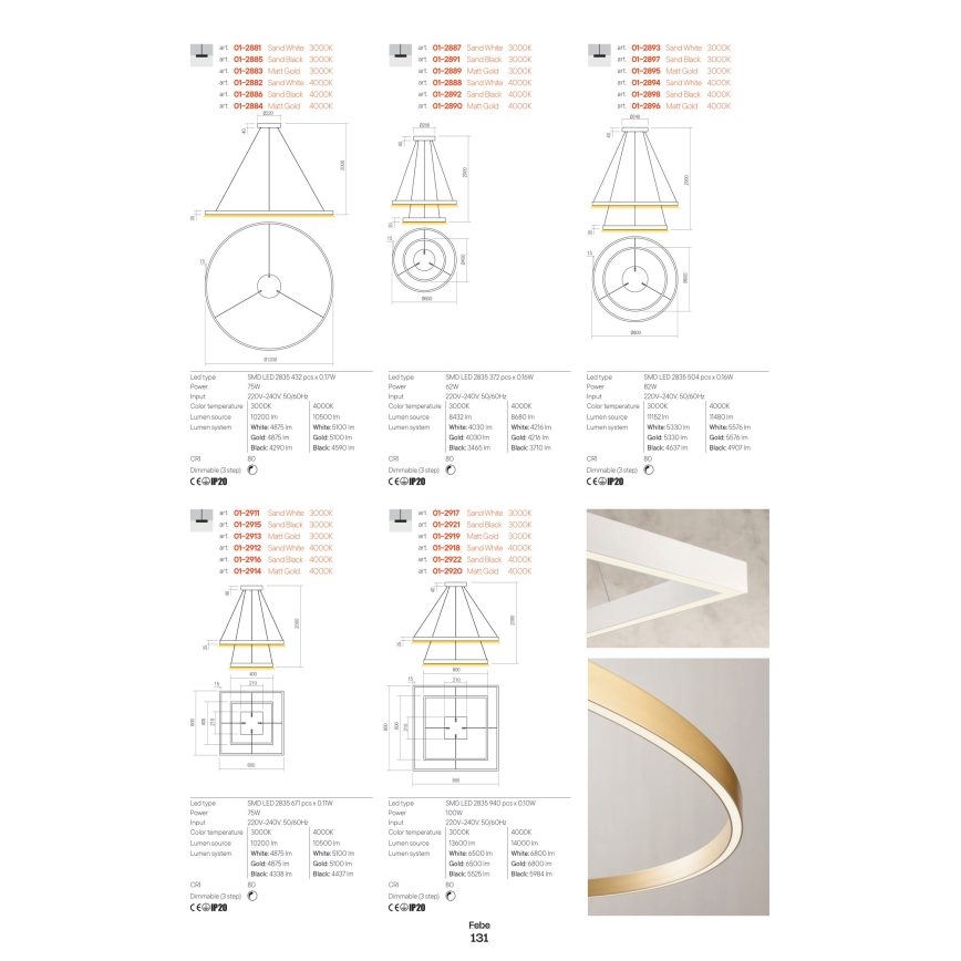 Redo 01-2835 - LED prigušiva zidna svetiljka FEBE LED/24W/230V zlatna
