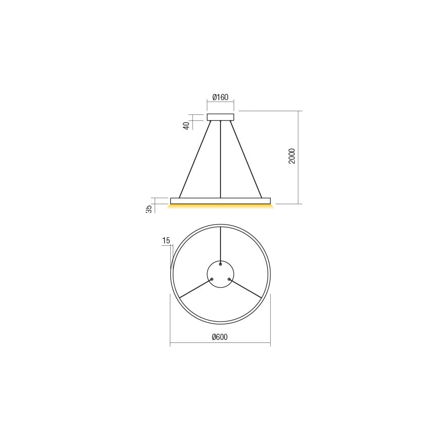 Redo 01-2865 - LED prigušiva luster na sajli FEBE LED/37W/230V zlatna