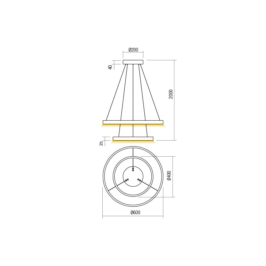 Redo 01-2891 - LED prigušiva luster na sajli FEBE LED/62W/230V crni