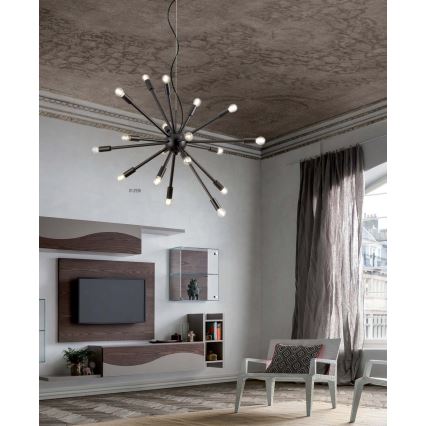 Redo 01-2936 - Luster na sajli STELLAR 18xE14/25W/230V crni