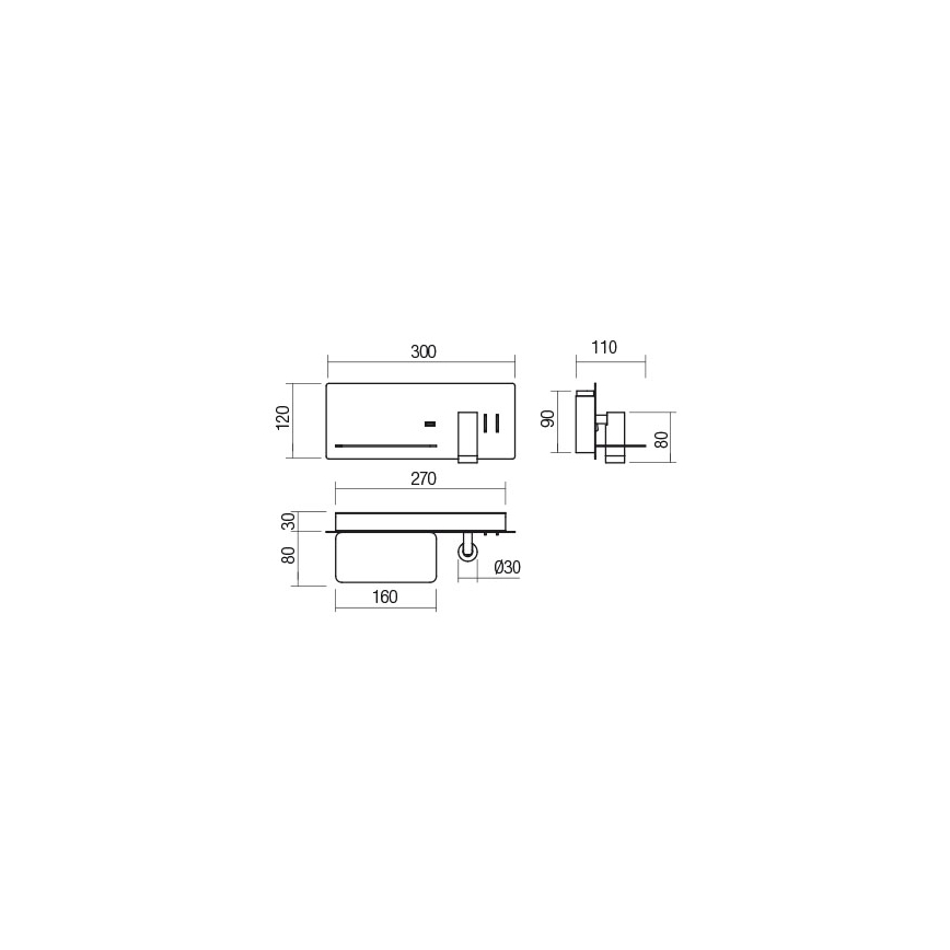 Redo 01-2985 - LED zidno spot svetlo BROOK LED/8W/230V + LED/3W USB CRI 90 crno levo