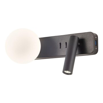 Redo 01-2994 - LED zidno svetlo OASIS LED/3W/230V + 1xG9/10W USB CRI 90 crna