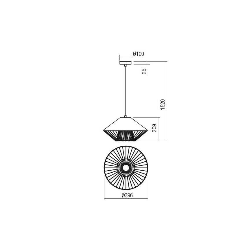Redo 01-3004 - Luster na sajli GRILL 1xE27/42W/230V prečnik 39,6 cm crna/bela