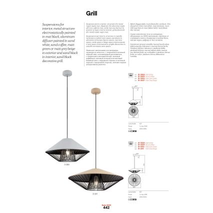 Redo 01-3006 - Luster na sajli GRILL 1xE27/42W/230V prečnik 39,6 cm crna/tirkizna