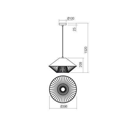 Redo 01-3006 - Luster na sajli GRILL 1xE27/42W/230V prečnik 39,6 cm crna/tirkizna