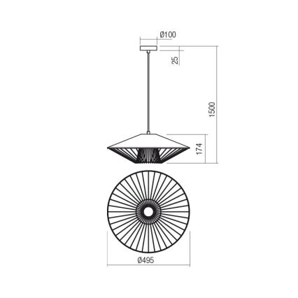 Redo 01-3008 - Luster na sajli GRILL 1xE27/42W/230V prečnik 49,5 cm crna/bela