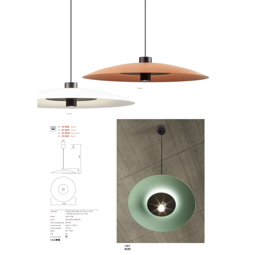 Redo 01-3018 - LED luster na sajli LARS LED/14W/230V + LED/10W prečnik 60 cm CRI 90 bela