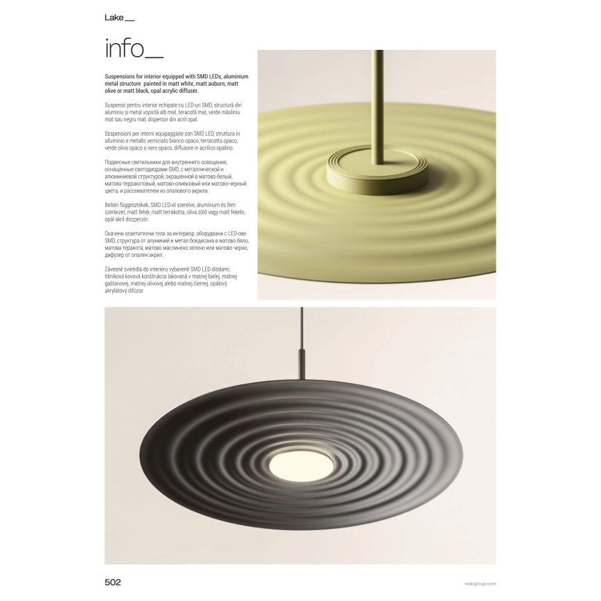 Redo 01-3045 - LED luster na sajli LAKE LED/13W/230V CRI 90 Ø 50 cm narandžasta