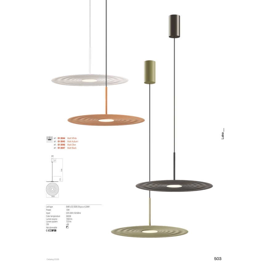 Redo 01-3046 - LED luster na sajli LAKE LED/13W/230V CRI 90 Ø 50 cm zelena