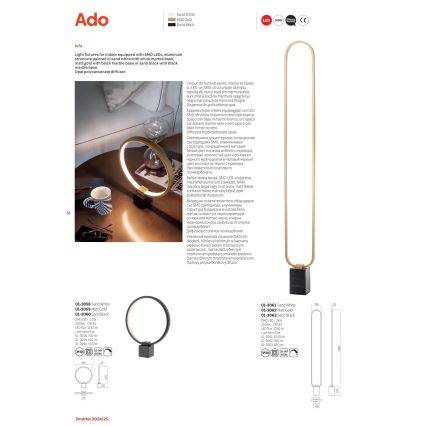 Redo 01-3061 - LED prigušiva stojeća lampa ADO LED/24W/230V bela