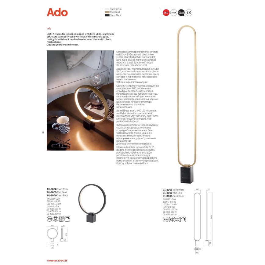 Redo 01-3061 - LED prigušiva stojeća lampa ADO LED/24W/230V bela