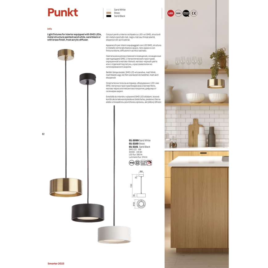 Redo 01-3099 - LED luster na sajli PUNKT LED/6W/230V prečnik 15 cm bela